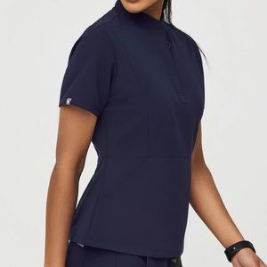 Navy Insiza - Slim Mandarin Collar Scrub Top